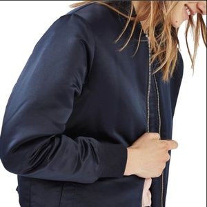 Topshop Slick Satin Bomber Jacket (NAVY)